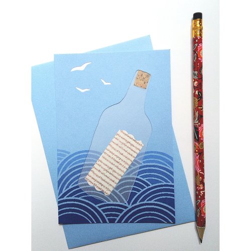 Carte postale  " une bouteille à la mer " * fait main