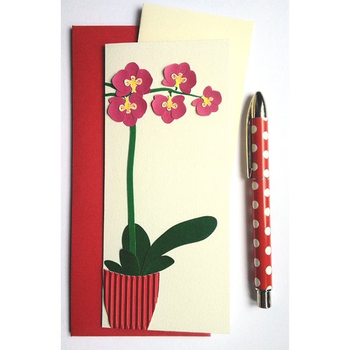 Carte " l'orchidée rose " * papiers découpés* fait main