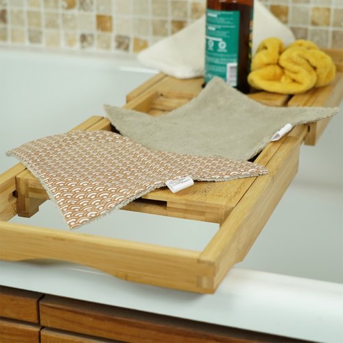 Serviettes visage en éponge bambou et coton, lot de 2, cappuccino à motif saijo