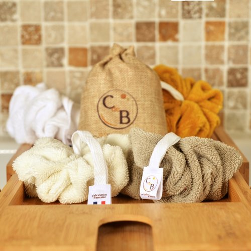 Fleur de douche en éponge bambou, lot de 2, écru cappuccino
