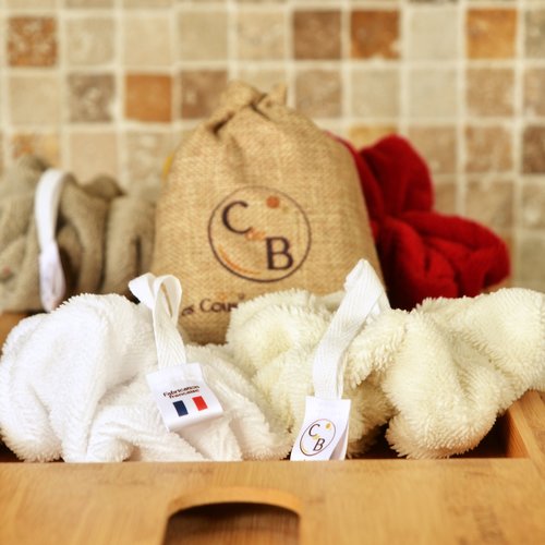 Fleur de douche en éponge bambou, lot de 2, blanc écru