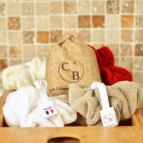Fleur de douche en éponge bambou, lot de 2, blanc cappuccino