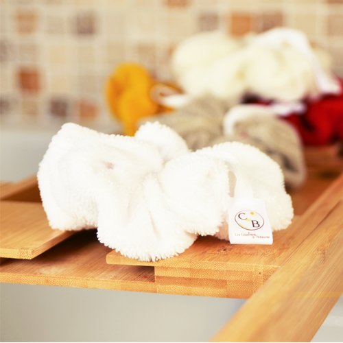 Fleur de douche en éponge bambou, blanc