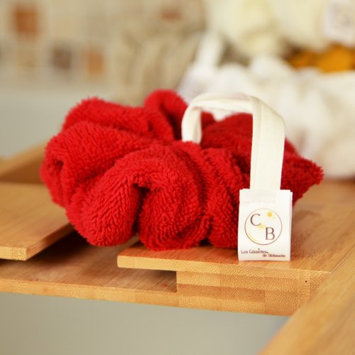 Fleur de douche en éponge bambou, rouge