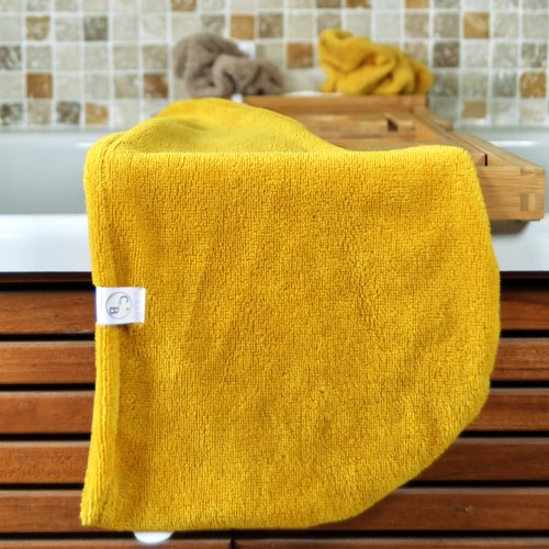 Serviette cheveux en micro éponge bambou jaune curcuma