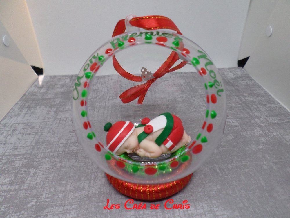 Boule de Noël personnalisée, premier noël, bébé danseuse fimo