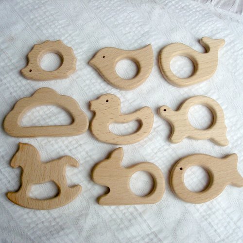  modèles d'anneau de dentition en hêtre pour base de jouet-anneau