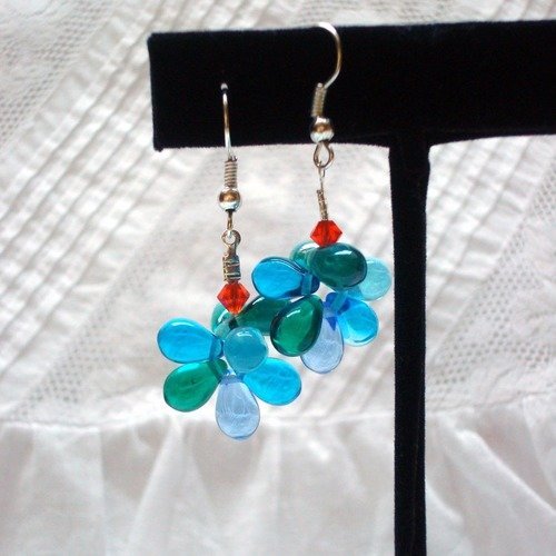 Boucles d'oreille en gouttes de verre couleur de la mer
