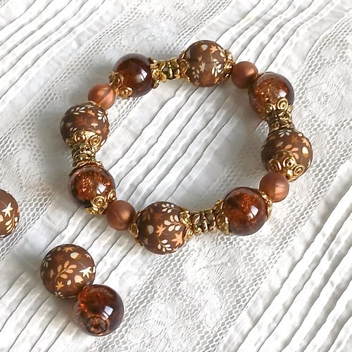 Bracelet fantaisie harmonie marron et dorée