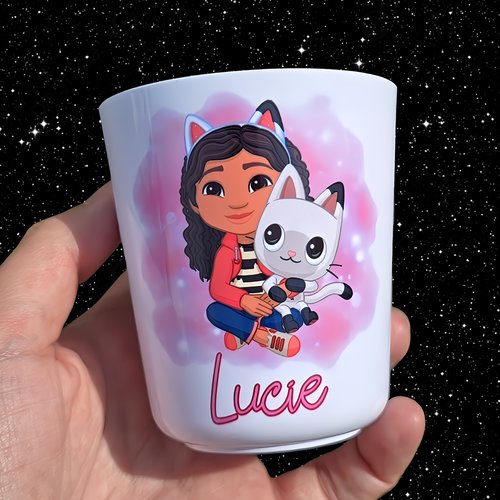 Verre gobelet enfant personnalisé gabby chat