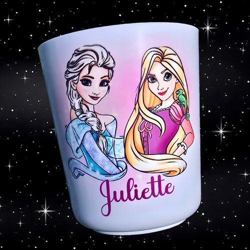 Verre gobelet enfant personnalisé elsa reine des neige et raiponce