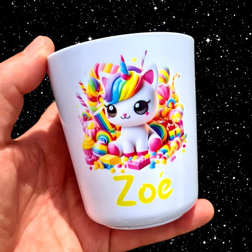 Verre gobelet enfant personnalisé chat licorne