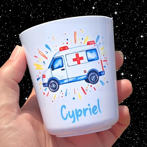 Verre gobelet enfant personnalisé ambulance