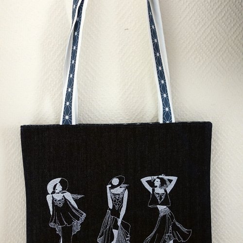 Sac tissu jeans bleu marine  mode broderie machine