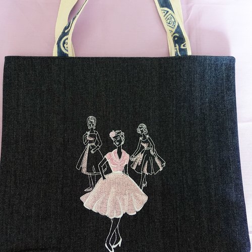 Sac tissu jeans bleu mode broderie machine mode