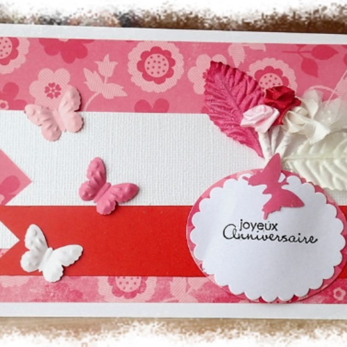 Carte D Anniversaire Fait Main Facon Scrapbooking Papillons Et Bouquet De Roses Un Grand Marche