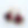 Boucle d'oreille pendante pompons en voilage rouge, noir, prune, perles en verre, coupelles, crochet en métal acier inoxydable doré