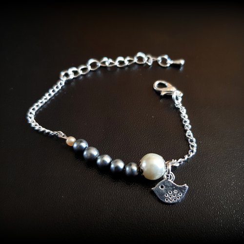 Bracelet chaîne cœur, perle en verre fleur blanc, multicolore, chaîne d’extension, goutte, fermoir mousqueton en métal argenté clair