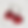 Boucle d'oreille ovale courbé émaillé rouge mat, arbre de vie, crochet en métal acier inoxydable argenté