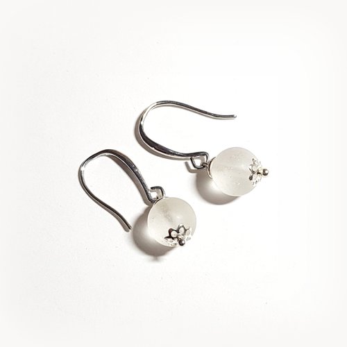 Boucle d'oreille perles en verre transparente opaque, crochet en métal acier inoxydable argenté
