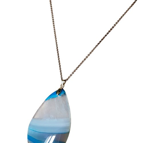Collier pierre en verre bleu, blanc, transparent, fermoir, chaîne en métal acier inoxydable argenté
