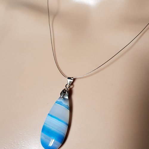 Collier pierre en verre bleu, blanc, transparent, fermoir, chaîne, fil en métal acier inoxydable argenté
