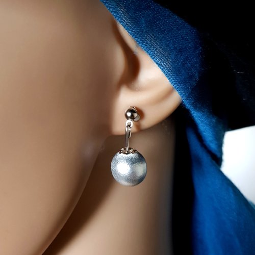 Boucle d'oreille perles en bois flotté argenté, crochet puce en métal argenté