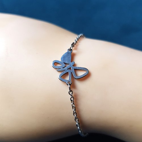 1 bracelet papillon, chaîne, fermoir en métal acier inoxydable argenté