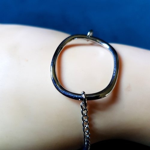 Bracelet chaîne connecteur, fermoir mousqueton, chaîne métal argenté fantaisie