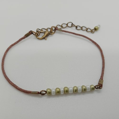 Bracelet minimaliste café avec perles de rocaille cordon et chaînette