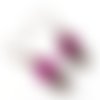 Boucle d'oreille perles en verre carré violet, crochet en métal argenté