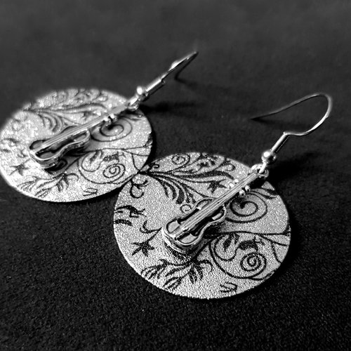 Boucle d'oreille note de musique violon, rond, crochet en métal acier inoxydable argenté