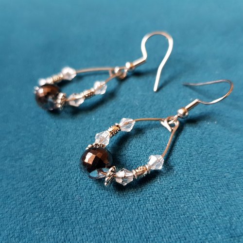 Boucle d'oreille ovale perles en verre transparente, noir, crochet en métal acier inoxydable argenté