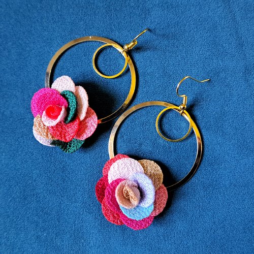 Boucle d'oreille coquillage, étoile, cercle, perles plate ronde bleu, crochet en métal acier inoxydable doré