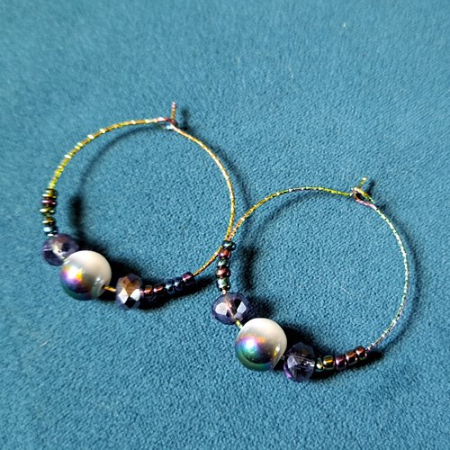 Boucle d'oreille créole perles, crochets en métal acier inoxydable multicolore