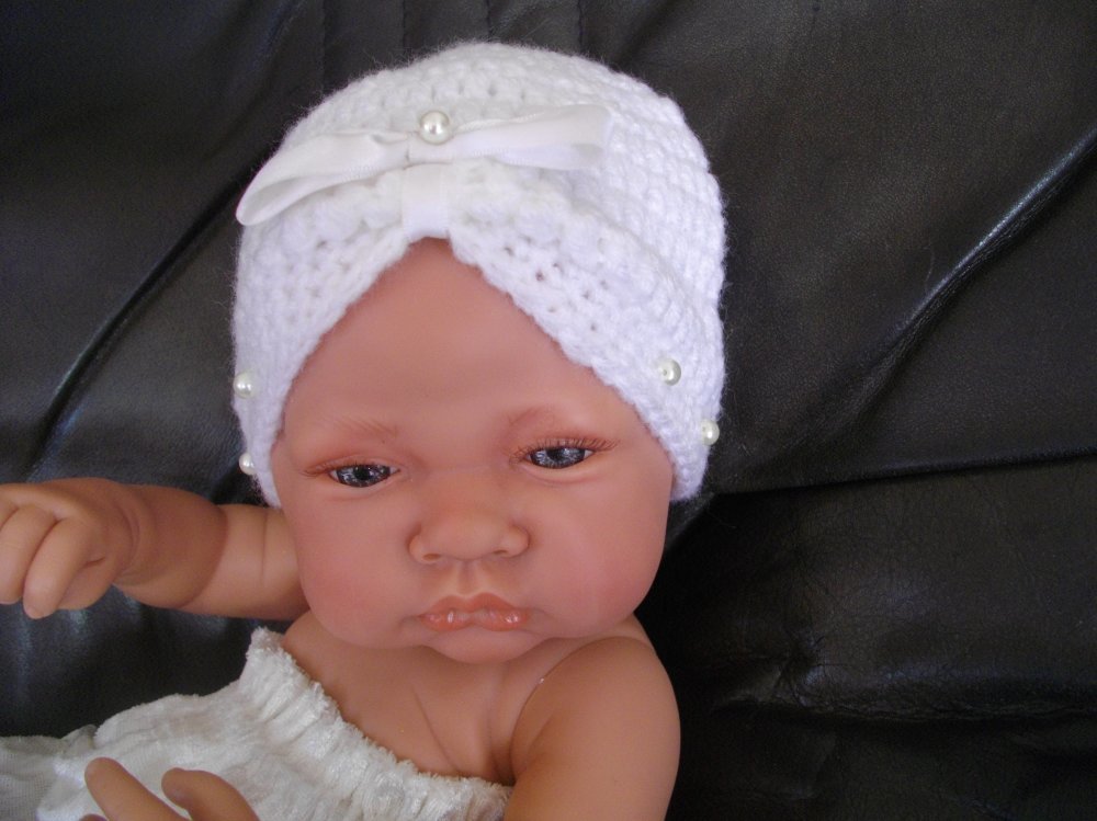 Bonnet Bebe Fille Bapteme Turban Laine Hiver Au Crochet Un Grand Marche