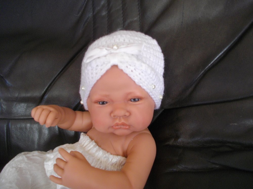 Bonnet Bebe Fille Bapteme Turban Laine Hiver Au Crochet Un Grand Marche