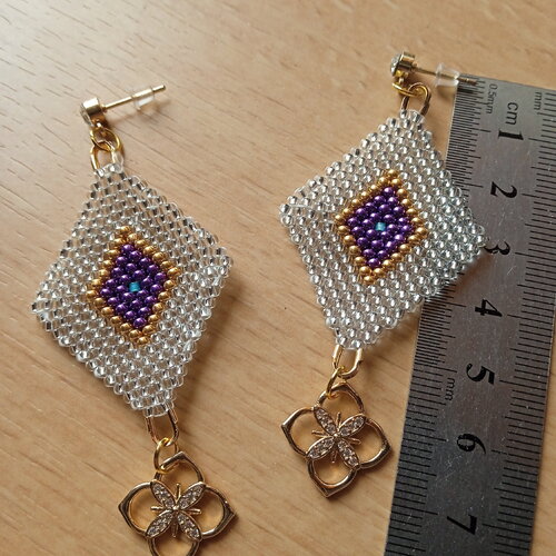 Bracelet miyuki violet doré et boucles d'oreilles