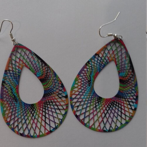 Boucles d'oreilles filigrane en forme de gouttes multicolores