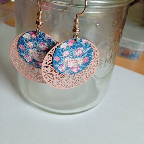 Boucles d'oreilles filigranes rose