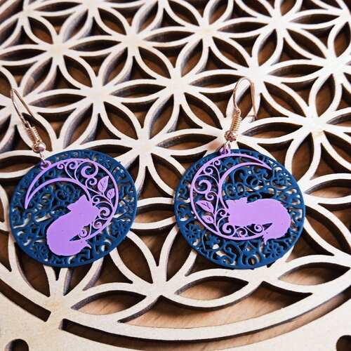 Boucles d'oreilles filigranes rondes et chat