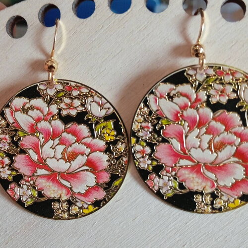 Boucles d'oreilles filigranes rondes noires et dorées