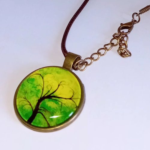 Collier arbre de vie – verre & faux cuir