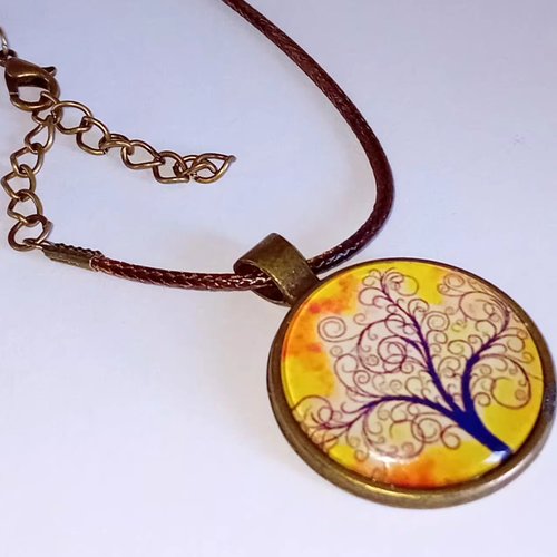 Collier arbre de vie – bronze & faux cuir