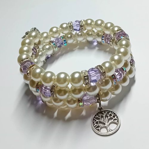 Bracelet perles d’eau & cristal violet