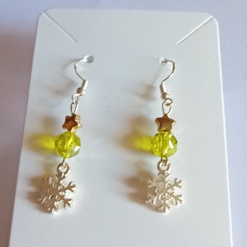 Boucles d'oreilles flocons de neige & etoile dorée