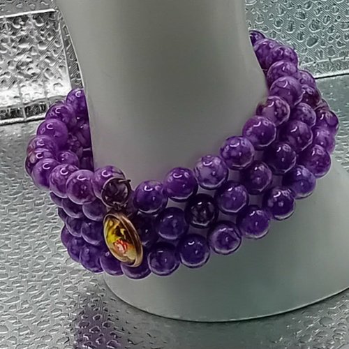 Bracelet thème oiseaux & perles violettes