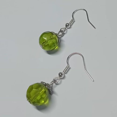 Boucles d'oreilles pendantes "solitaire" – cristal vert 10 mm & argent 925