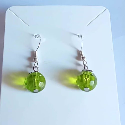 Boucles d'oreilles pendantes "solitaire" – cristal vert 10 mm & argent 925