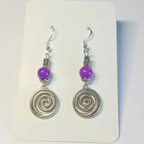 Boucles d'oreilles "lilas" – perles de verre 6 mm & breloques argentées